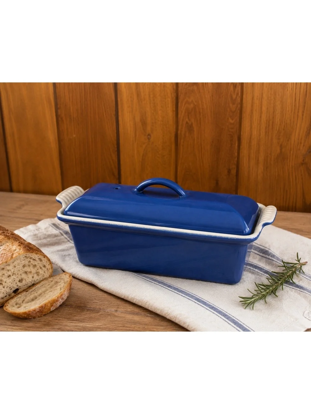 Vintage Le Creuset Covered Stoneware Terrine Loaf Pan Size 24  Rare Cobalt Blue